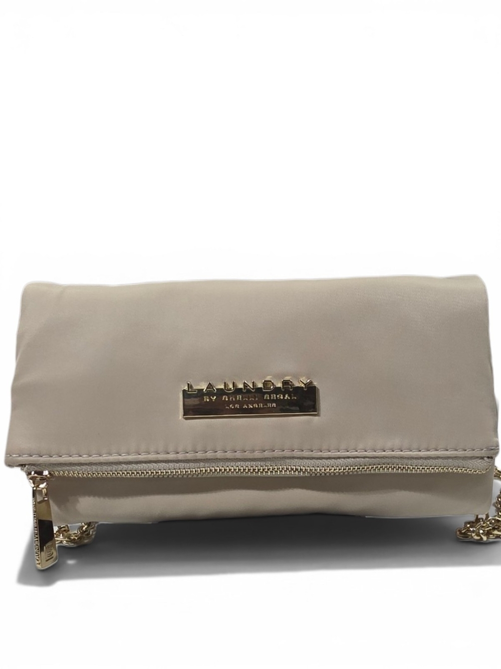 Laundry by Shelli Segal Los Angeles Cream Clutch Crossbody Bag | Gold Chain.
